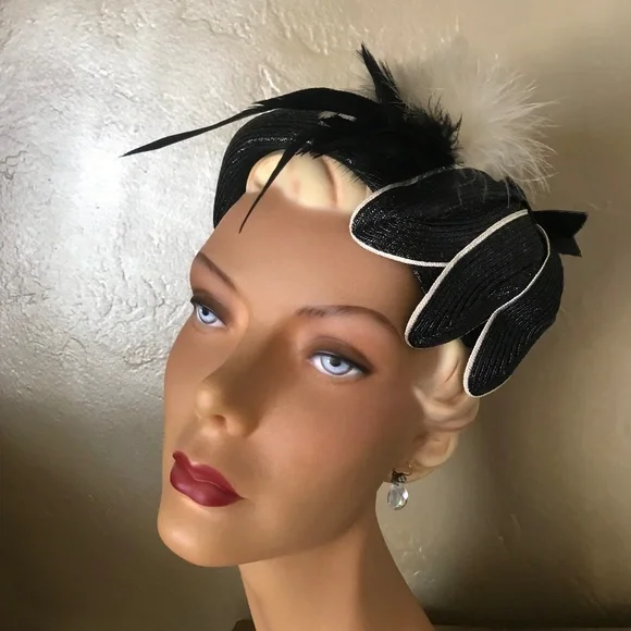 RANDY SUE | Accessories | Lovely 95s Black Straw Toque With 